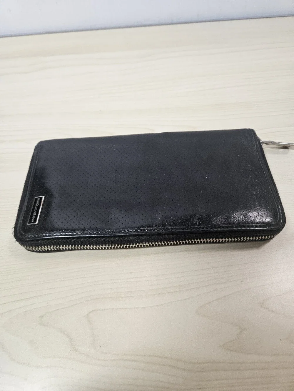 DOLCE & GABBANA Italian Leather Long Wallet Black Zippered Bifold